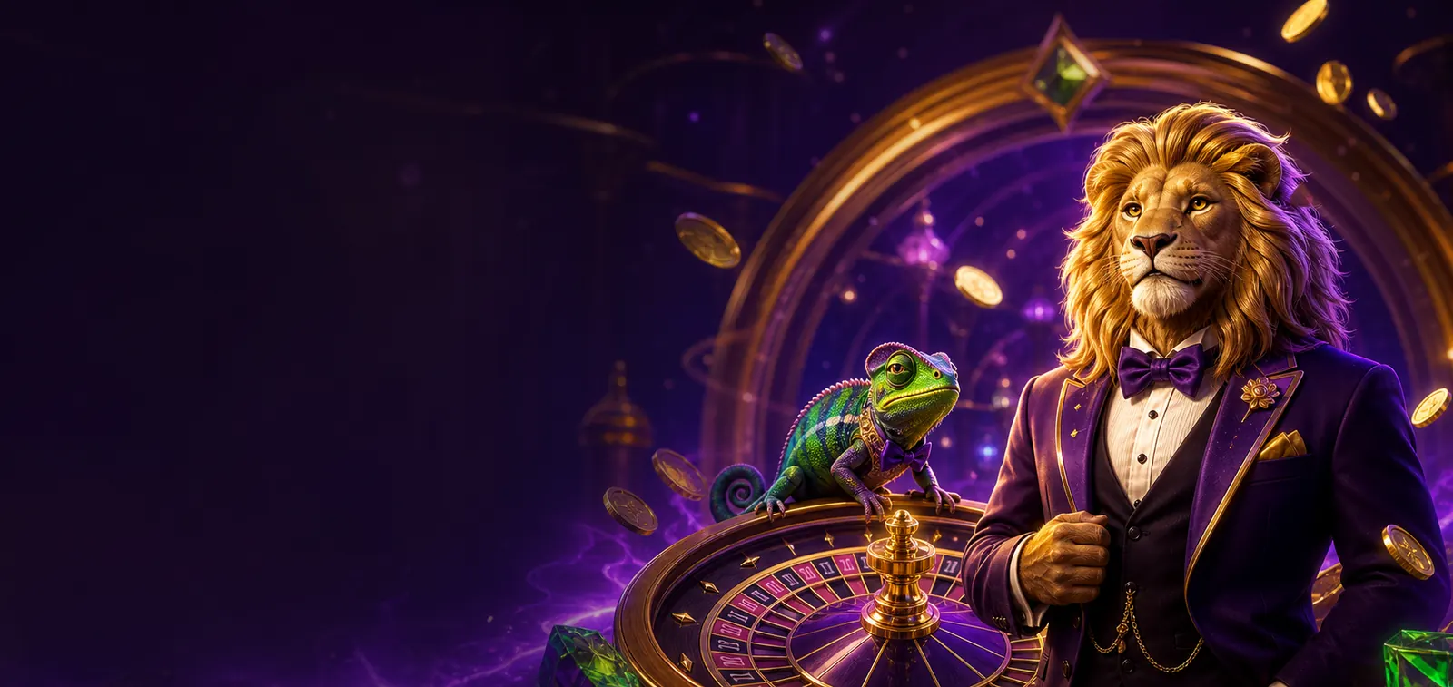 Bizzo Casino Italia con mascotte, monete e ambientazione viola
